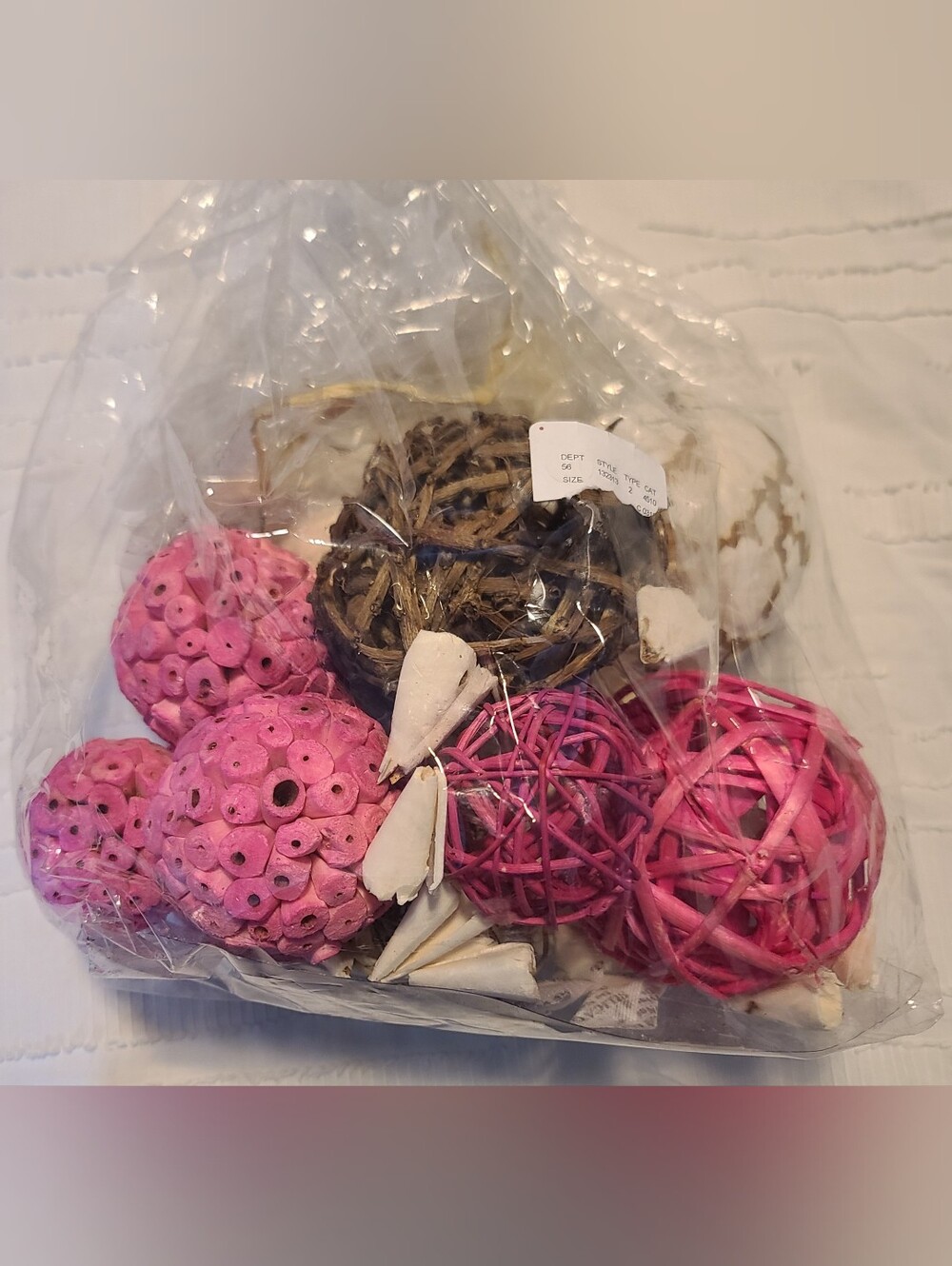 Decorative Rattan Ball Bowl Filler Pink Brown White Floral Theme